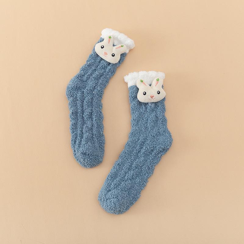 

Женские осенне-зимние утолщенные теплые милые мультяшные коралловые велюровые носки для сна с луной 1 pair синий