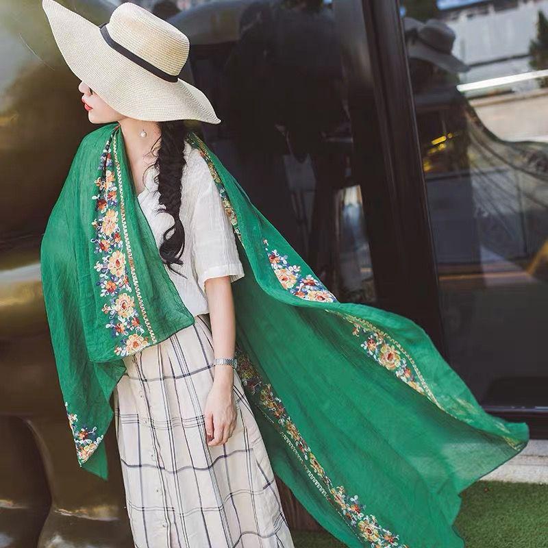 Spring and Summer Embroidered Ethnic Style Scarf Northwest Teaka Salt Lake Shawl Women's Dual-purpose Silk Scarf