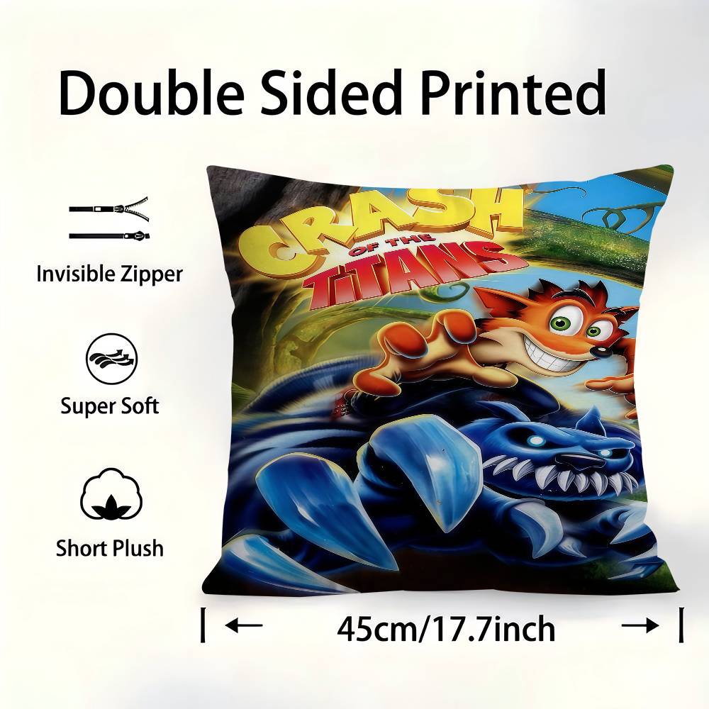 1pc Crash Bandicoot Game Cushion Cover Car Throw Pillow Case For Sofa Car Christmas Gift