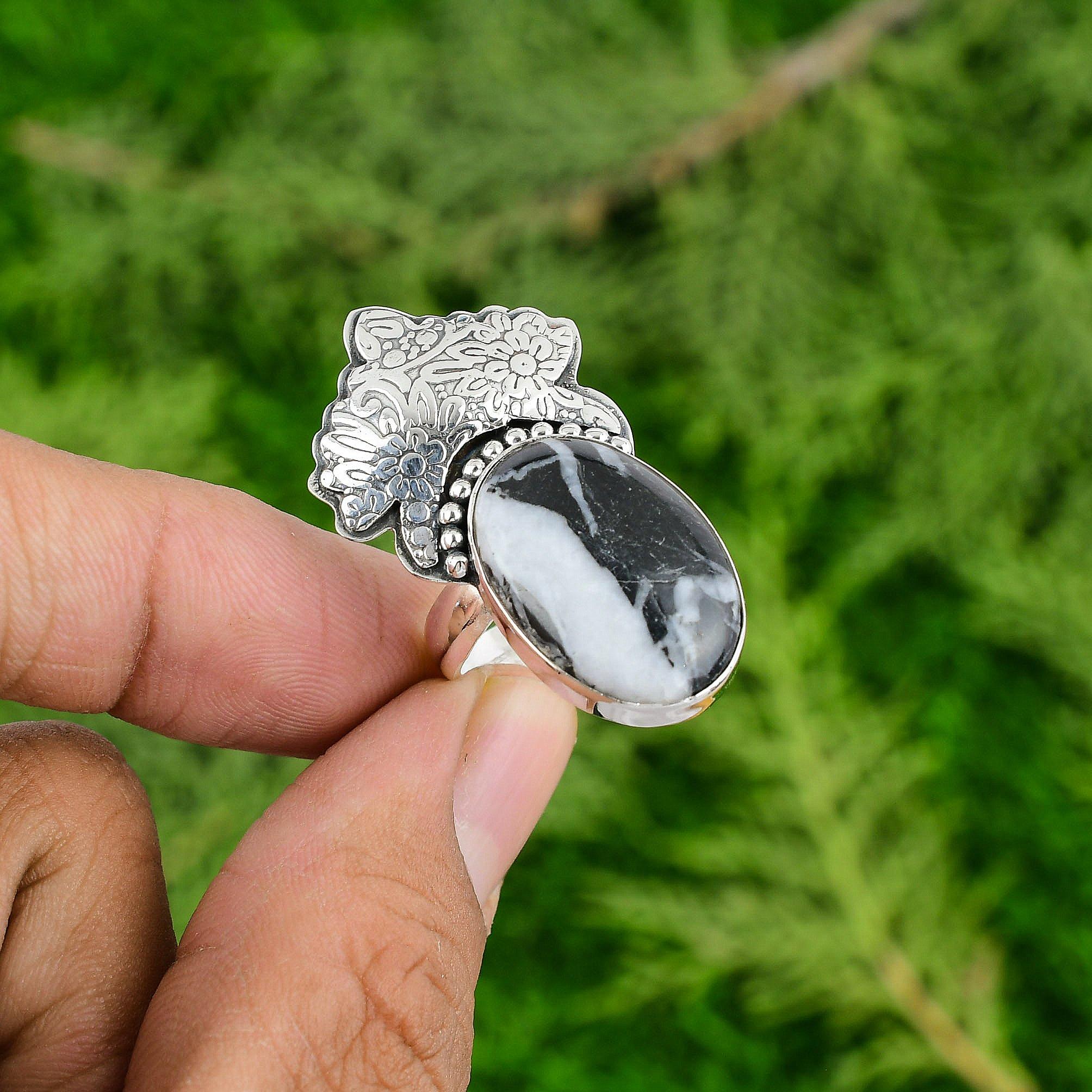 

Oval Chrysanthemum Stone Anniversary Solitaire Bezel Ring 925 Sterling Silver Adjustable