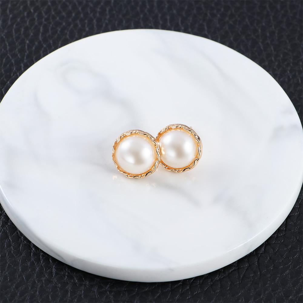 Hollow Gold Color Round For Women Simulated Pearl Earring Sets Stud Earrings Jewelry Accessories