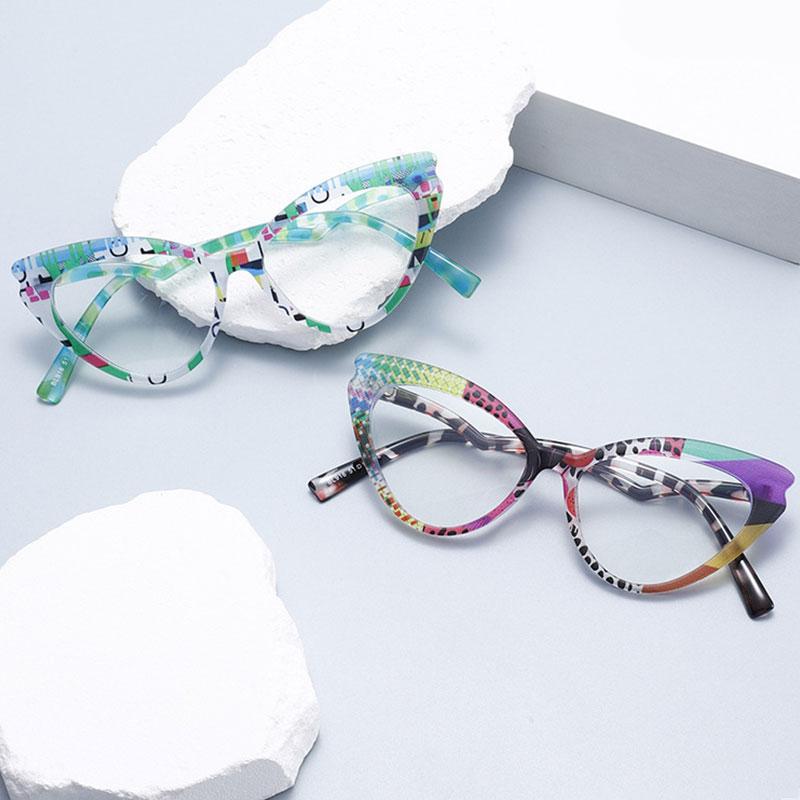 Chic Cat Eye Reading Glasses Women Anti Blue Light Luxury Computer Presbyopia Eyewear Colorful Patchwork Frame
