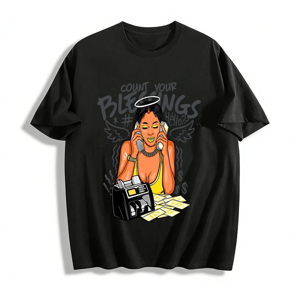 

Count Your Blessings Money Angel Graphic Streetwear Tee Pure cotton T-shirt 6XL