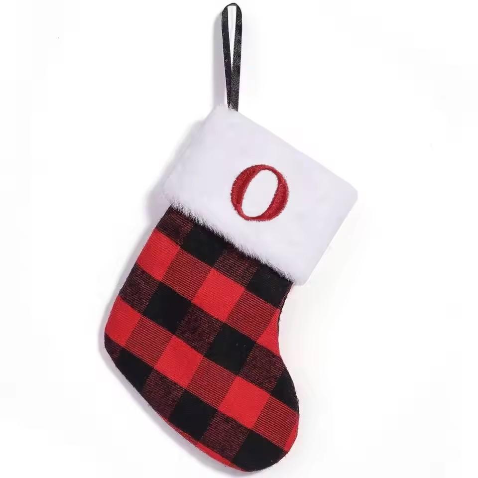 Vintage Christmas Alphabet Knitted Socks Large Capacity Exquisite Candy Holder Black Grid Pattern Candy Gift Bags Xmas Gift