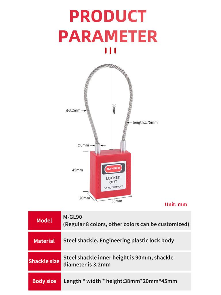 QVAND 90mm Safety LOTO Locks with Different Steel Cable Buckles Nylon Bodies Multiple Colors for Padlock Locking