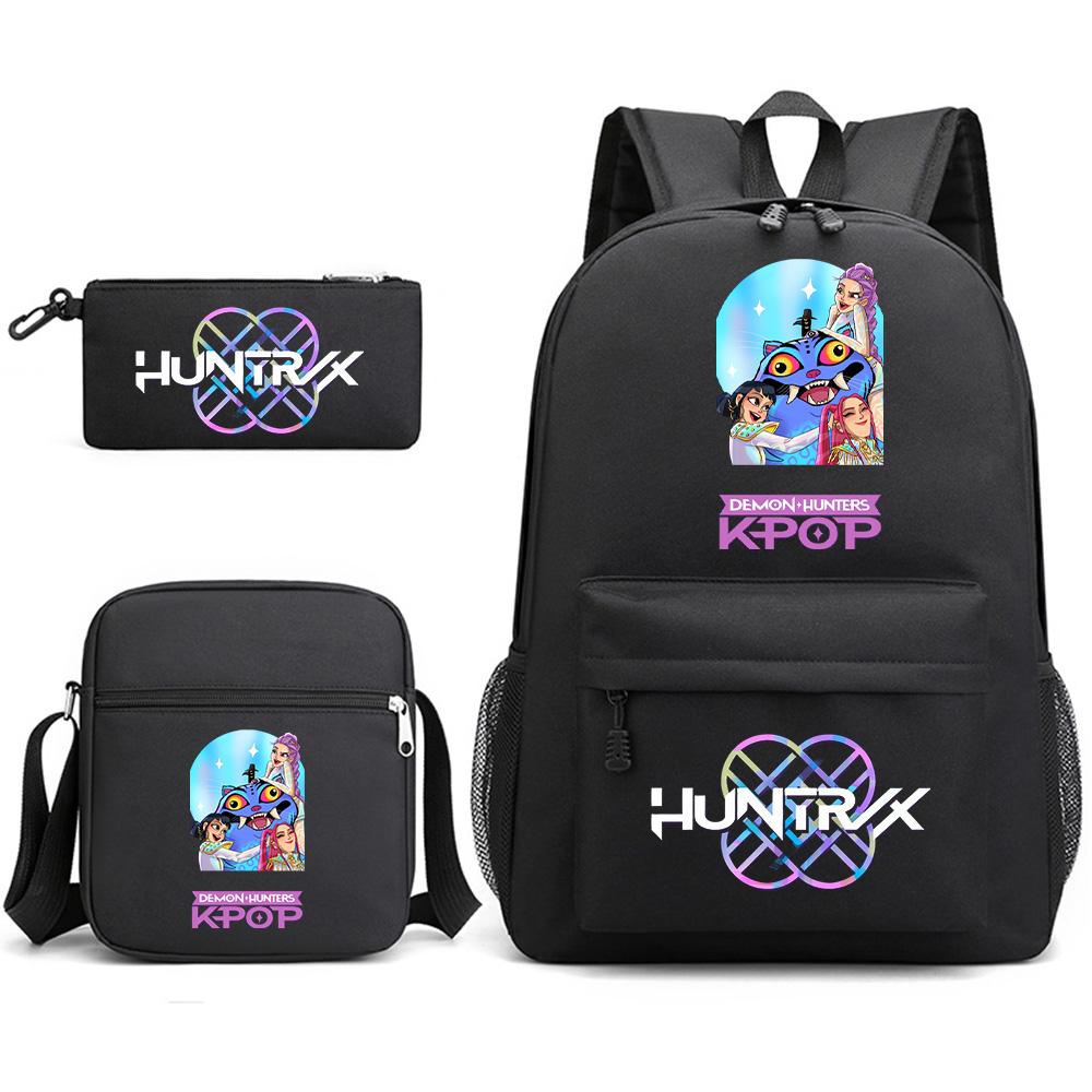 Set da 3 pezzi Anime Cartone Animato K-Pop Cacciatori di Demoni Zaino Stampato con Borsa a Tracolla Astuccio per Ragazzo Ragazza Adolescente Zaino Scolastico di Grande Capacità