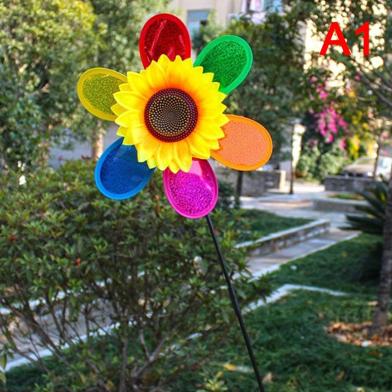 New Colorful Rainbow Sun Flower Spinner Wind Windmill Garden Yard Outdoor Decor