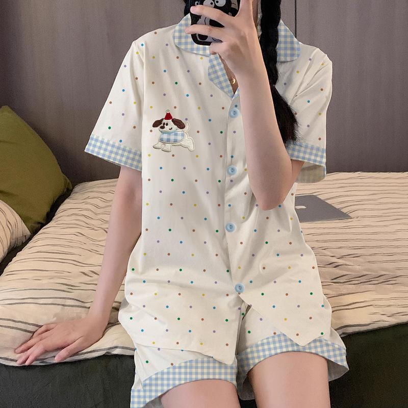 

Молочный Милый Девичий Стиль Вечеринка Щенок Пижама Женщины Могут Носить Мультяшный Комплект для Дома с Коротким Рукавом из Двух Предметов Летом 2XL