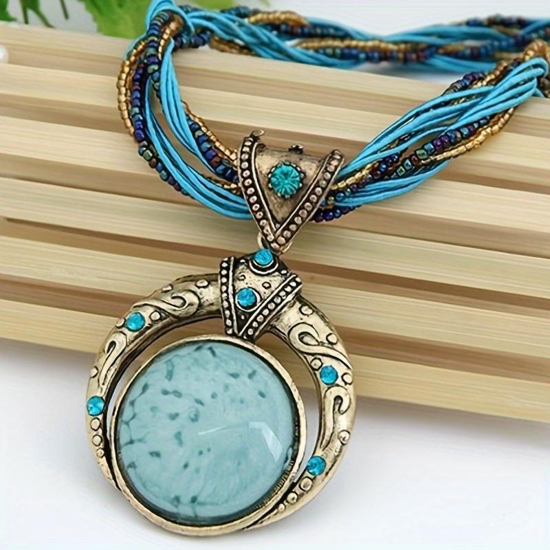 Neue Retro Bohème Ethnische Stil Halskette Modisch Herren- Und Damen- Festival Party Geschenke Schmuck Zubehör blue
