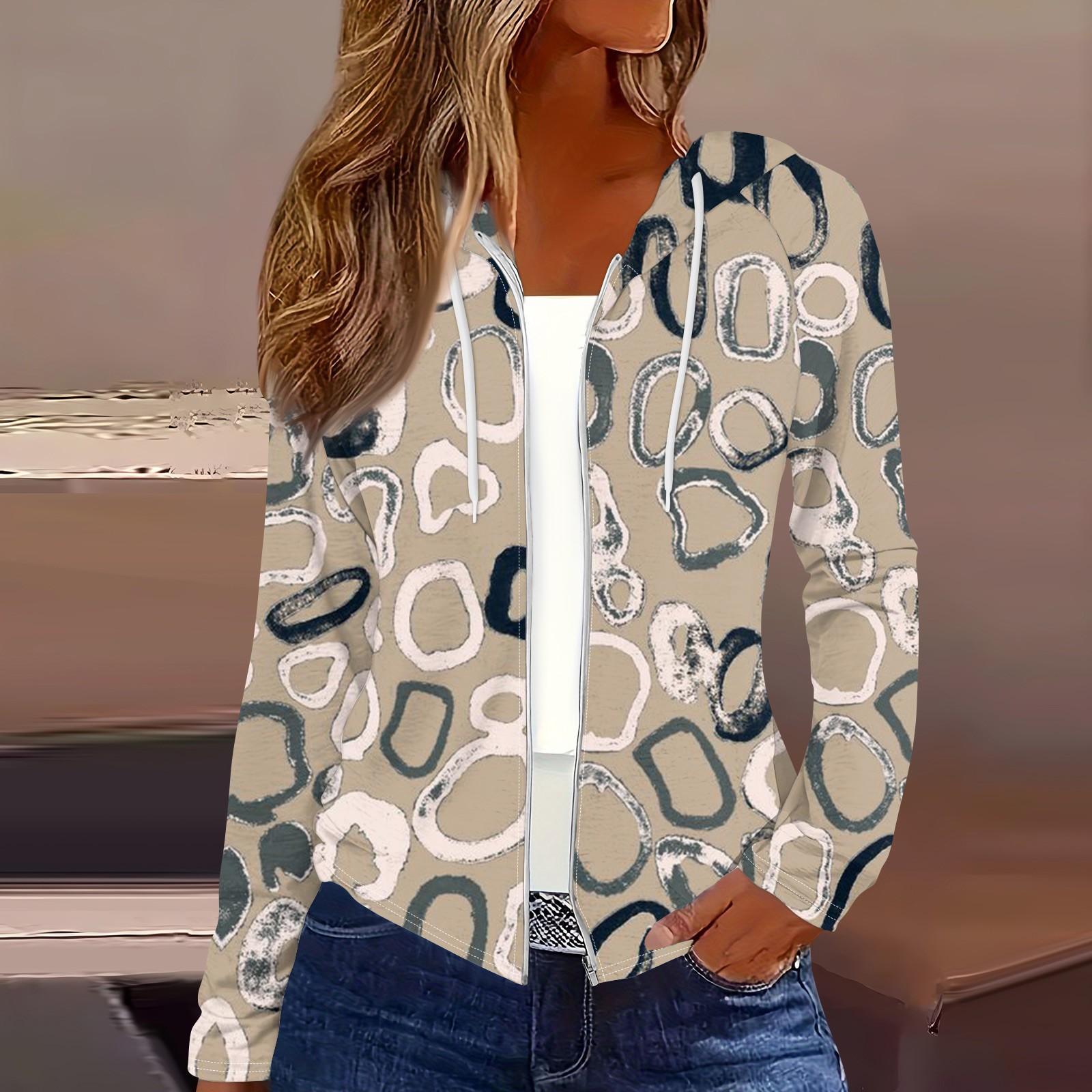 Женская мода повседневная застежка-молния с капюшоном и принтом с длинным рукавом — фото 13