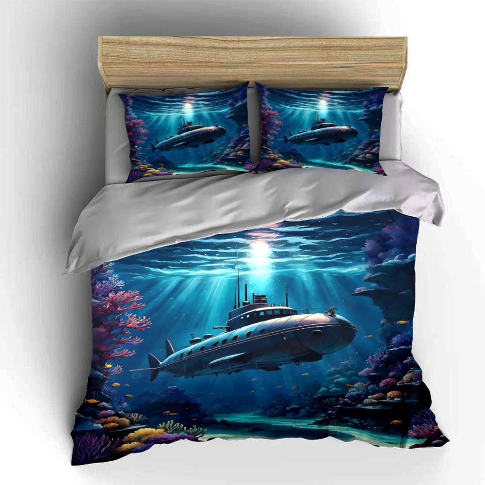 "Underwater Submarine Decor Set" Soft Skin-Friendly Bedding Set Includes 1 Duvet Cover And 2 Pillowcase, Gift