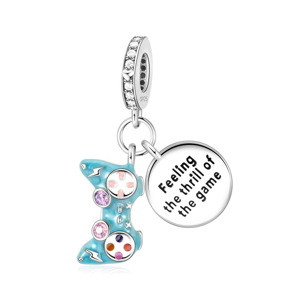 Copper Heart-Shaped Key Beads & Crown Dangle Charm Fit Bracelet Boutique Necklace Light Blue Pendant Gift