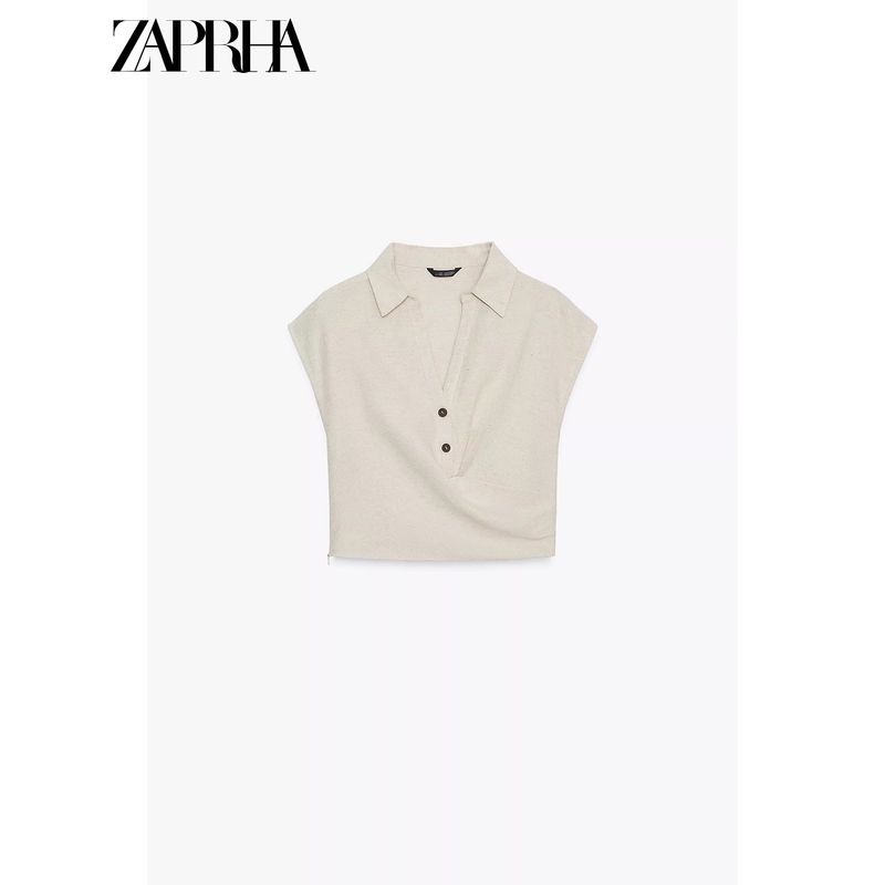 Zaprha 2025 New Arrival Pleated Decoration Minimalist V Neck Sleeveless Top Shirt Women's Silm Short 8026775