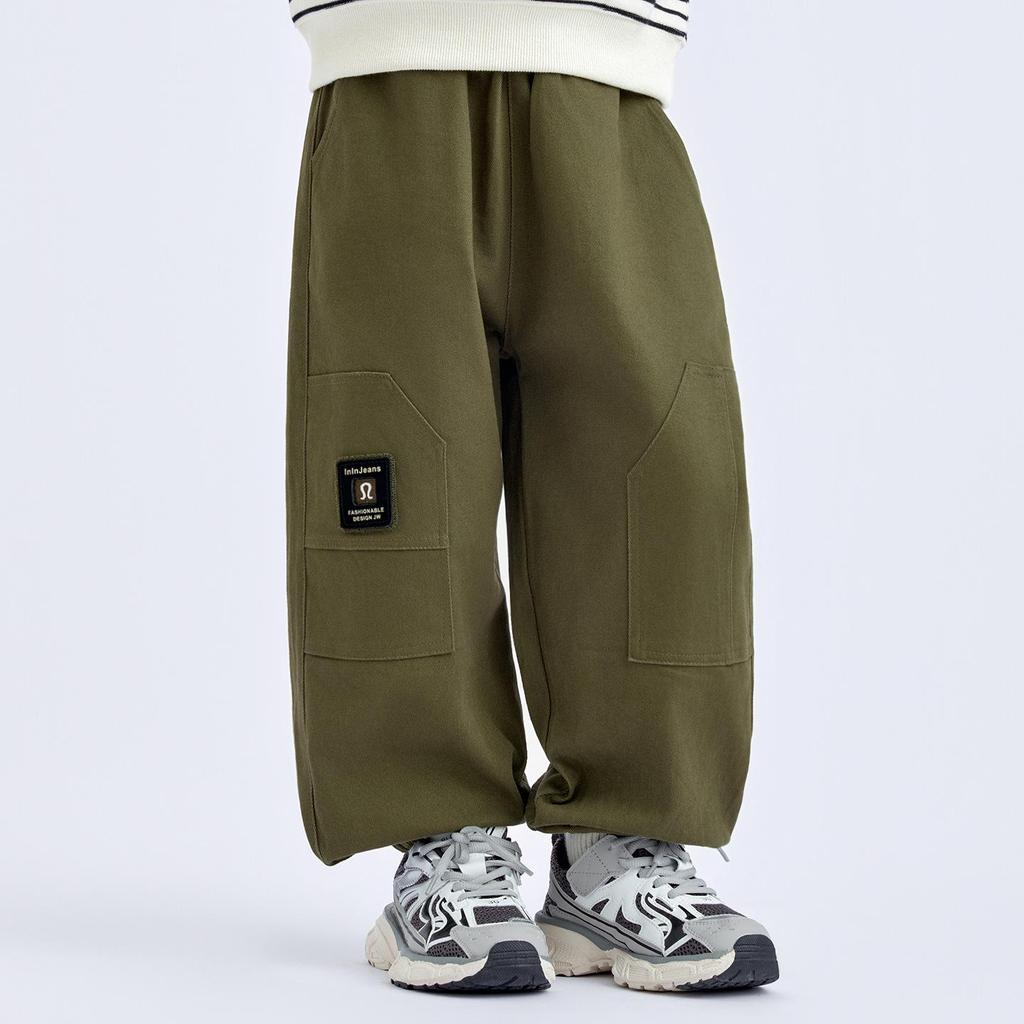 Pojkars 2025 Höst Koreansk Stil Lediga Mjukisbyxor: Trendig, Stilfull, Lös passform med uppvikt design