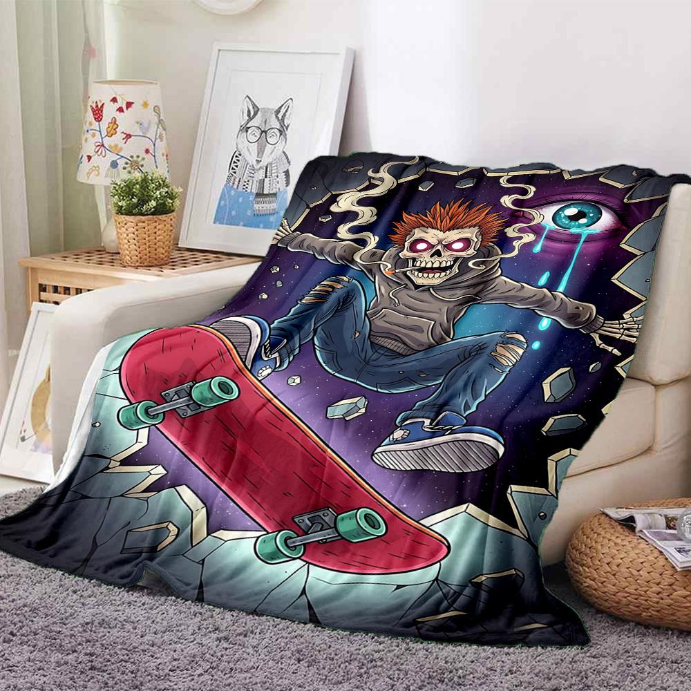 

1pc Skateboarding Skeleton Blanket, Lightweight Flannel Blanket for Sofa, Bed, Travel, Camping, Living Room, Office,051 130cmx150cm