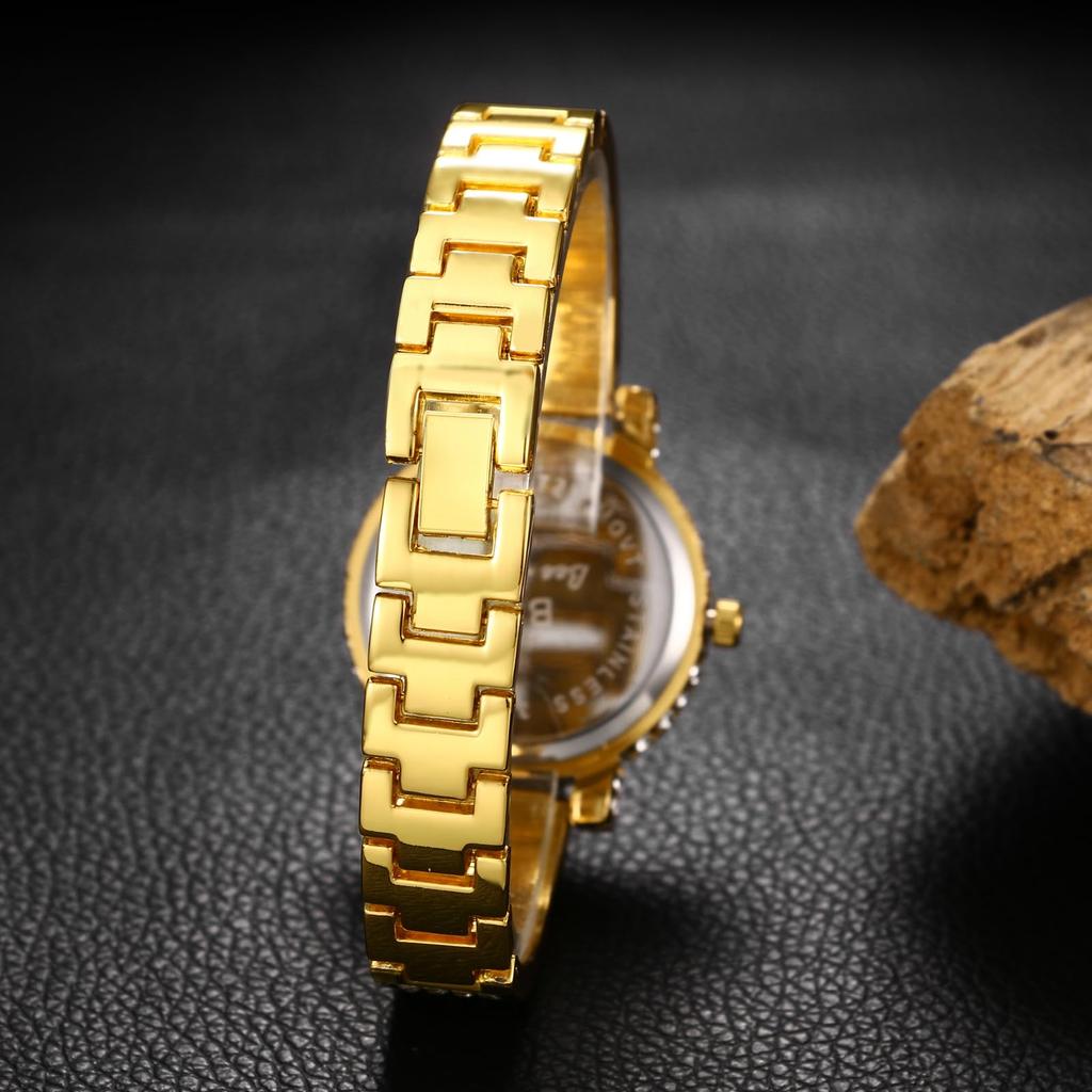 Sparkling Gold Diamond Cute and Stylish Roman Numeral Analog Display Waterproof Quartz Watch Gold Fashion Watch for Women Perfect Gift for Day Women's