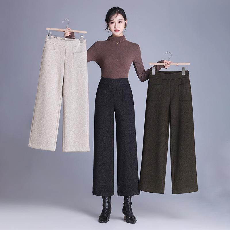 Pantaloni Sottili in Lana Cashmere: Pantaloni in Flanella a Vita Alta, Gamba Larga, Petite, Taglie Forti, Velluto, Gamba Dritta per Autunno/Inverno 2026