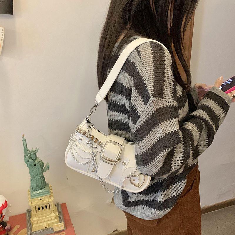 Fashi Hot Girls Square Shoulder Bags Retro Rivet Star Women's Underarm Bag Sweet Pu Leather Female Chain Handbags Pink Purse