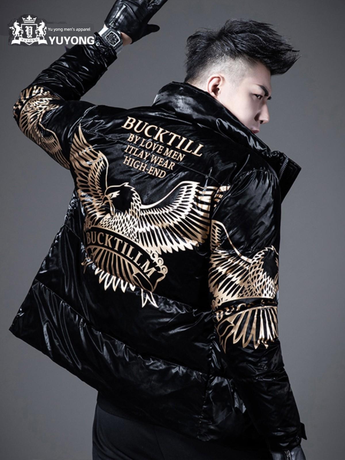 

European Style White Duck down Cold-Proof Jacket for Men, New Winter Fashion Eagle Embossed Warm down Coat Men s Outerwear 4XL чёрный