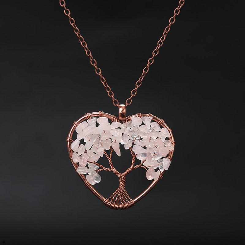 Fashion Tree Of Life Pendant Necklace Jewelry Natural Stone Healing Crystal Stone Necklace For Woman Yoga Accessories