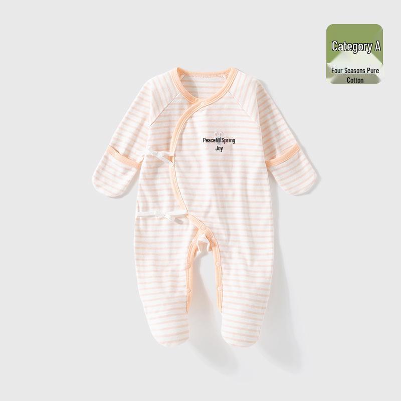 Baby Romper Pure Cotton A-Grade Crawling Suit with Hand & Foot Covers - Anti-Scratch Pajamas for Boys & Girls