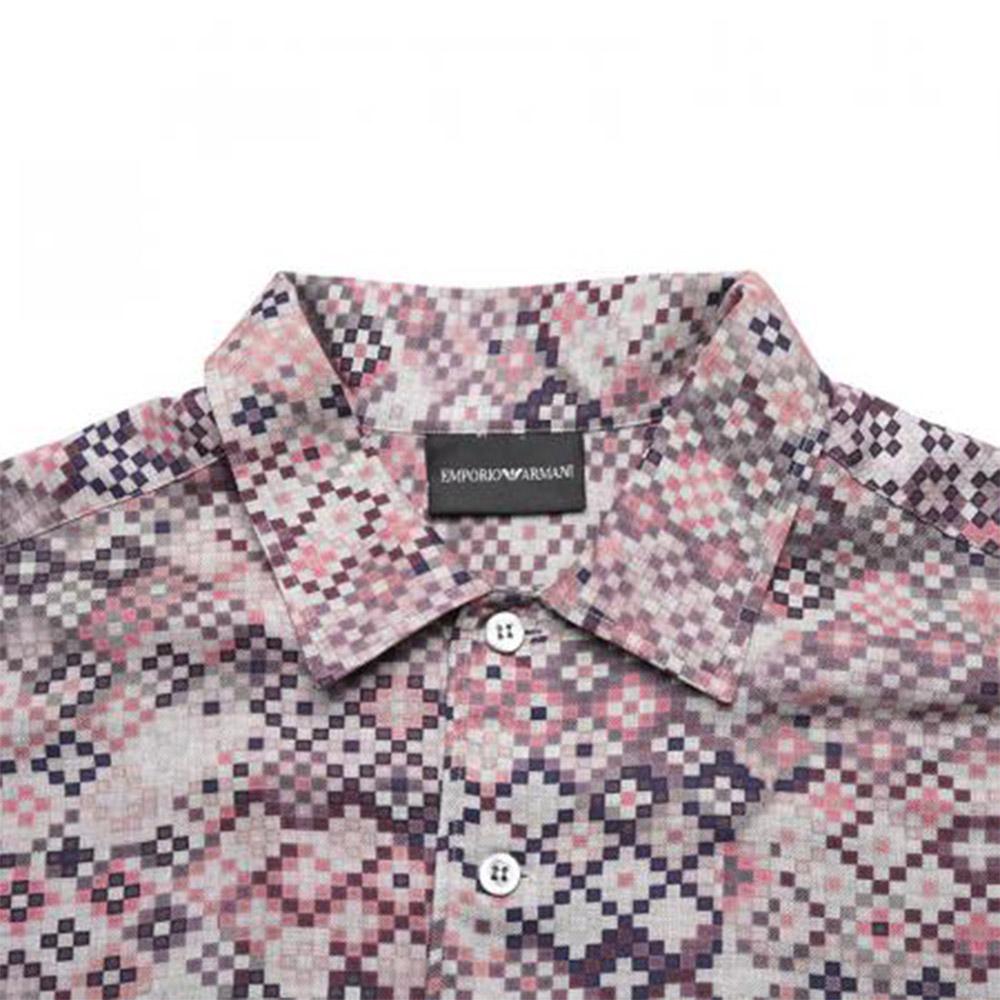Emporio Armani FW22 Mosaic Pattern Printed Long Sleeve Shirt Men Shirts Gray Pink H31FA1-C114C-037