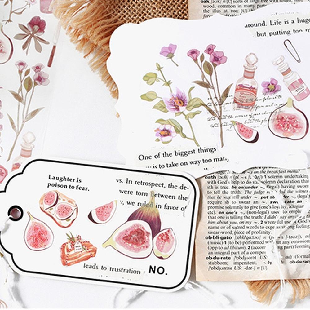 4 Styles 1Pcs/Bag Fresh Plants Long Strip Stickers Aesthetic Flowers Fruits Hand Account Decoration Stationery Stickers HMM