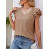 Solid Color V-neck Short-Sleeve T-shirt Solid Color and V-neck Pleated Short Sleeves T-shirt Women