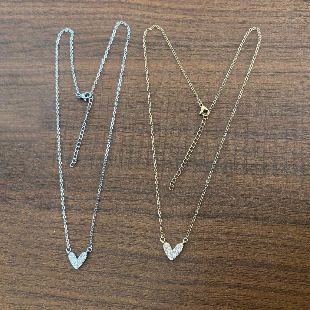 18K Gold Asymmetrical Heart Necklace with Zirconia Pendant for Women