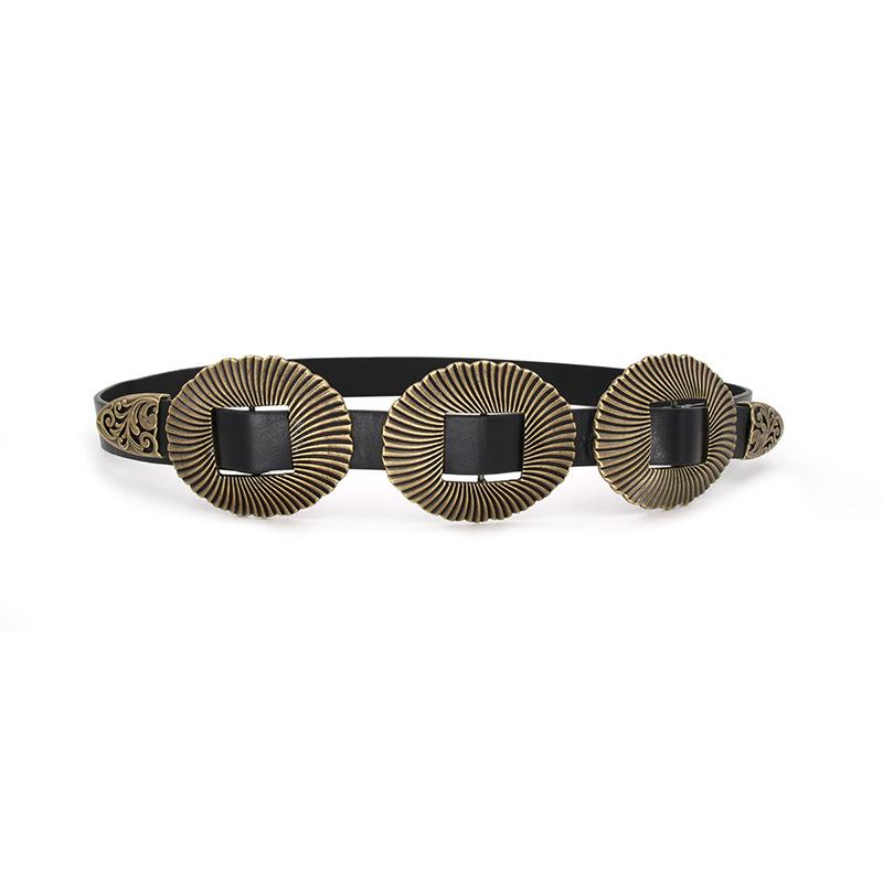 European & American Retro Ladies' Shell-Pattern PU Belt with Three Decorative Buckles