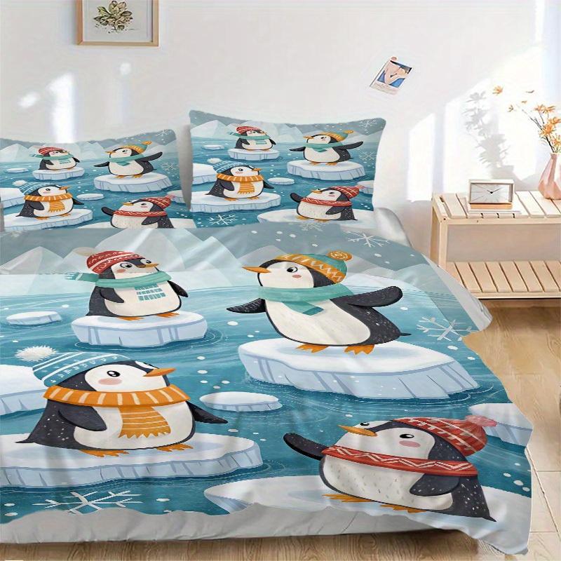 3pcs set Penguin Winter 1 Quilt Cover + 2 Pillowcases, All Seasons Bedroom Setting, Perfect for Home and Dorm Decor a151