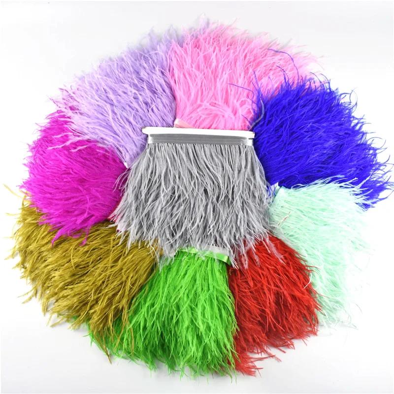 1Meters Leather Pink Ostrich Feathers Trim Trims Width 8-10cm Black Ostrich Feather Ribbon Clothing Wedding Feathers Decoration