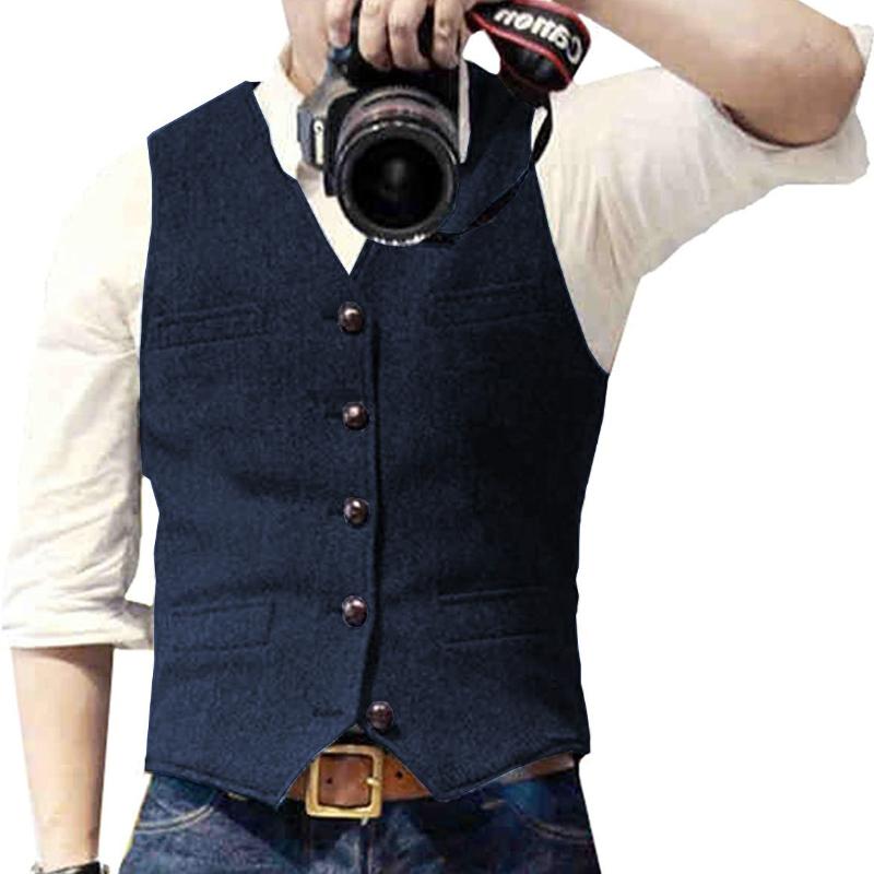 Men's Autumn and Winter V Neck Suits Vest  Herringbone Tweed Slim Fit Waistcoat  Casual Classic Formal Business for Wedding Groomsmen