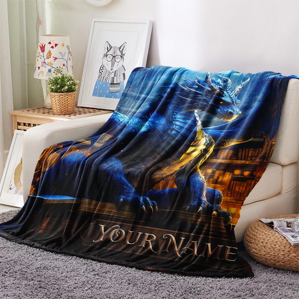 1PC Custom Name Dragons Fiery Majesty Patterned Flannel Blanket Suitable For All Seasons for Home Decor Warmth and Comfort Gifts Holiday Present_lx