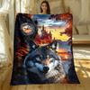 Wolf Castle Sunset Clock Fantasy Landscape Flannel Blanket Gothic Art Throw Blanket Halloween Decor Cozy Bed Cover MythicalTheme