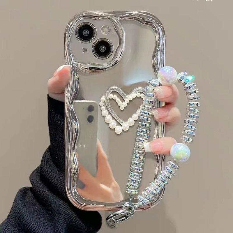 Electroplated Cream Marble Heart iPhone 17 Pro Max Case Compatible with iPhone 15/14