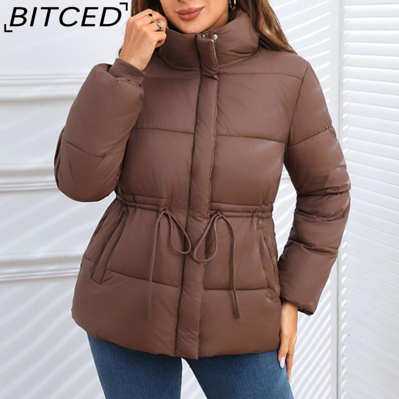 BITCED Autumn/Winter Plus Size Women's Hooded Waist-cinched Drawstring Cotton Coat