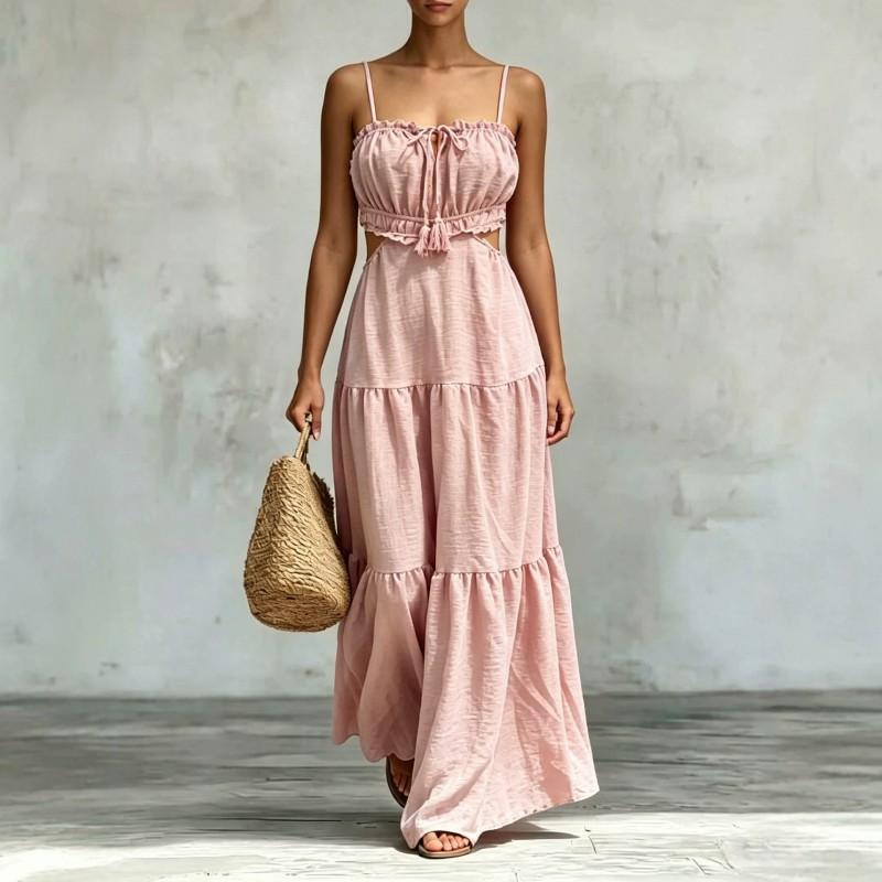 Womens Sleeveless Solid Color Slip Dress Flowy Maxi Beach Vacation