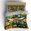 Bee and Yellow Flower Pattern Bedding Duvet Cover Set  (1*Duvet Cover 2*Pillowcases, without duvet insert)