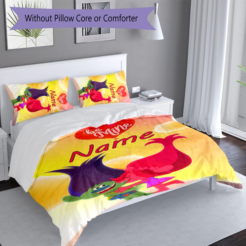 3pcs Custom Name Trolls Bedding Set,Includes 1 Duvet Cover and 2 Pillowcases,All-season Bedroom Decor