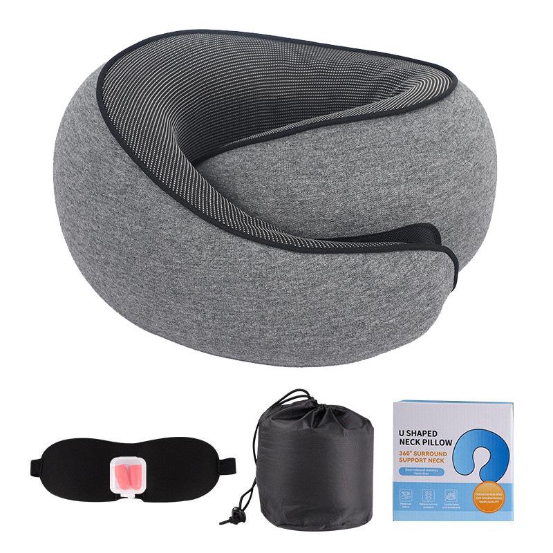 U-Shaped Memory Foam Travel Neck Pillow - No Head Tilt Support for Airplane and Office Use