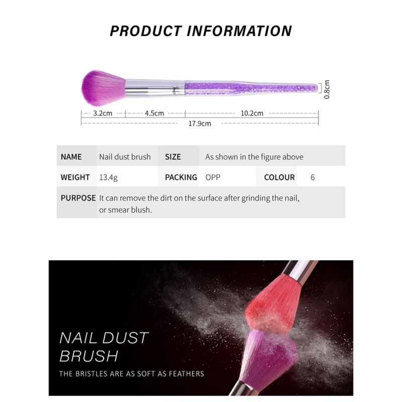 Crystal Long Handle Nail Brushes Nails Makeup Brushes Remove Dust Powder Manicure Brush Nail Art