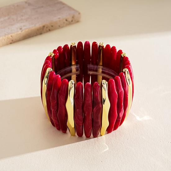 Acrylic gradient splicing geometric elastic bracelet, unique and exaggerated fashion high-end wrist accessory Bracelet-Red