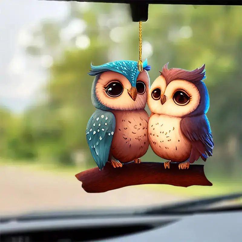 Quirky And Fun Acrylic Owl Couple Car Ornament For Decorative Accessories Auto