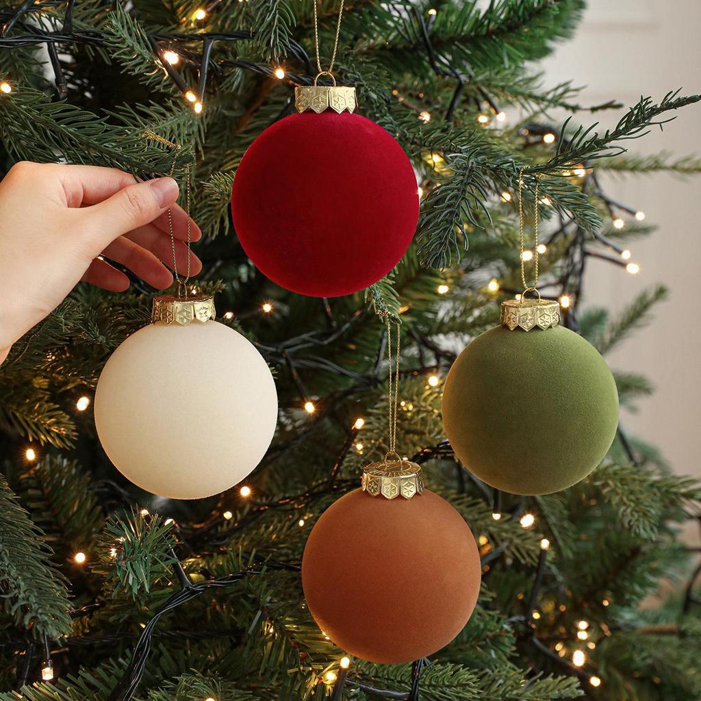 Set of 6 Christmas Tree Ornaments: 8cm Plastic Flocking Colored Balls