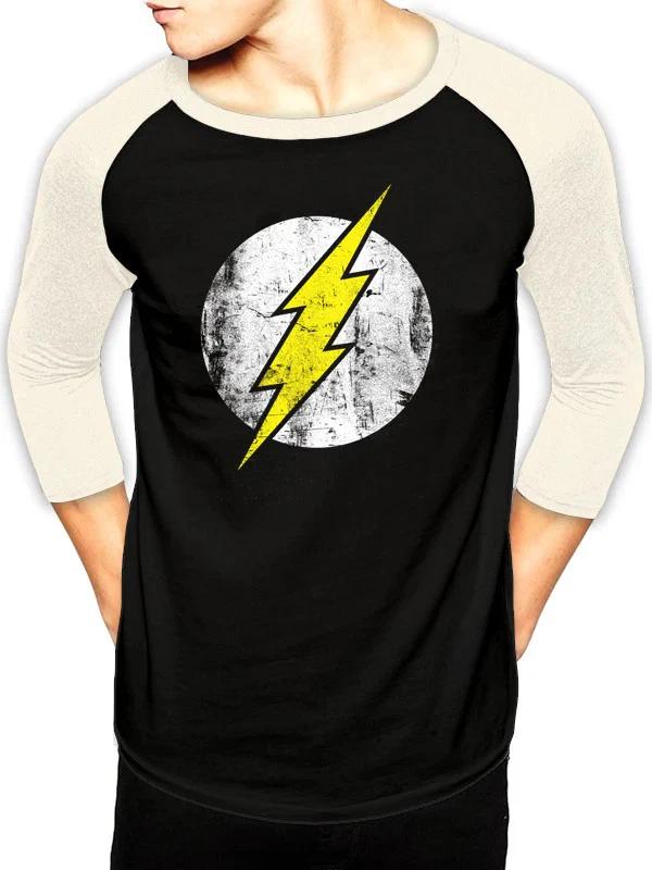 Official The Flash Baseball Shirt Vintage Logo 3/4 Sleeve Small New DC Comics L