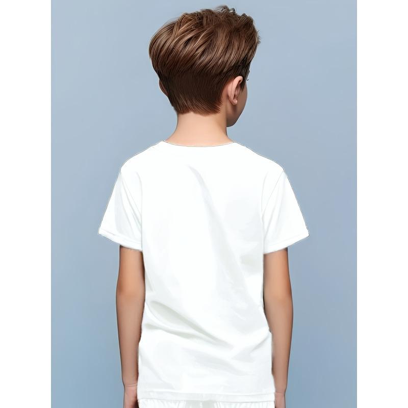 European Size Boys Round-neck Short-sleeved T-shirt with Cartoon Elephant Shopping Pattern Print