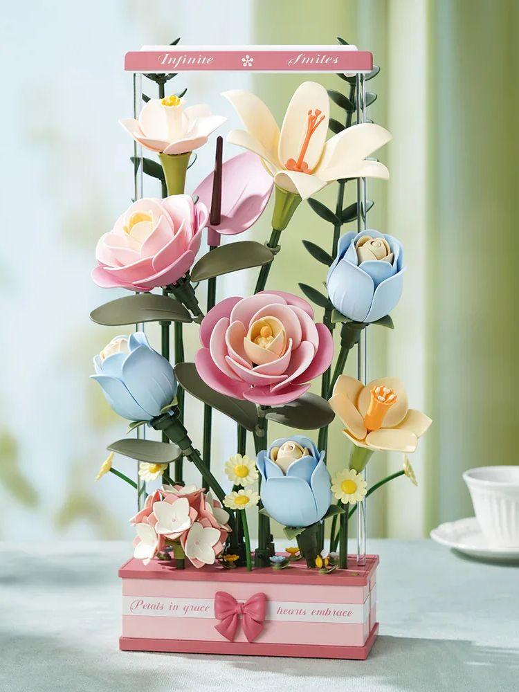 Robotime Rokr Blooming Bouquet Box 3D Puzzle DIY Flower Model Kits with LED Artificial Flower Bouquet for Adults