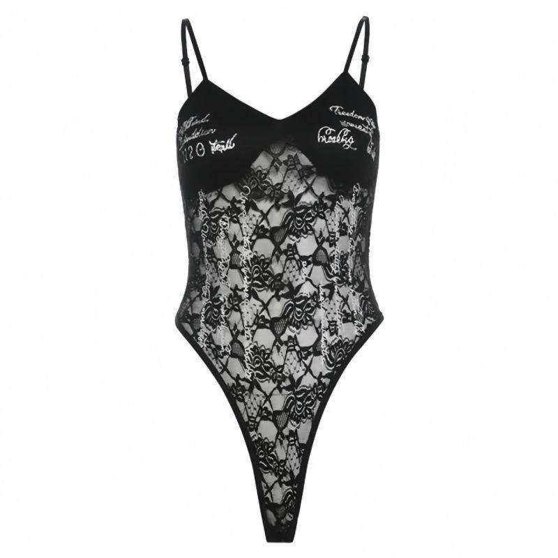 

Пікантний боді з V-подібним вирізом, мереживною вставкою та подушечками для жінок L (110-130 cm)