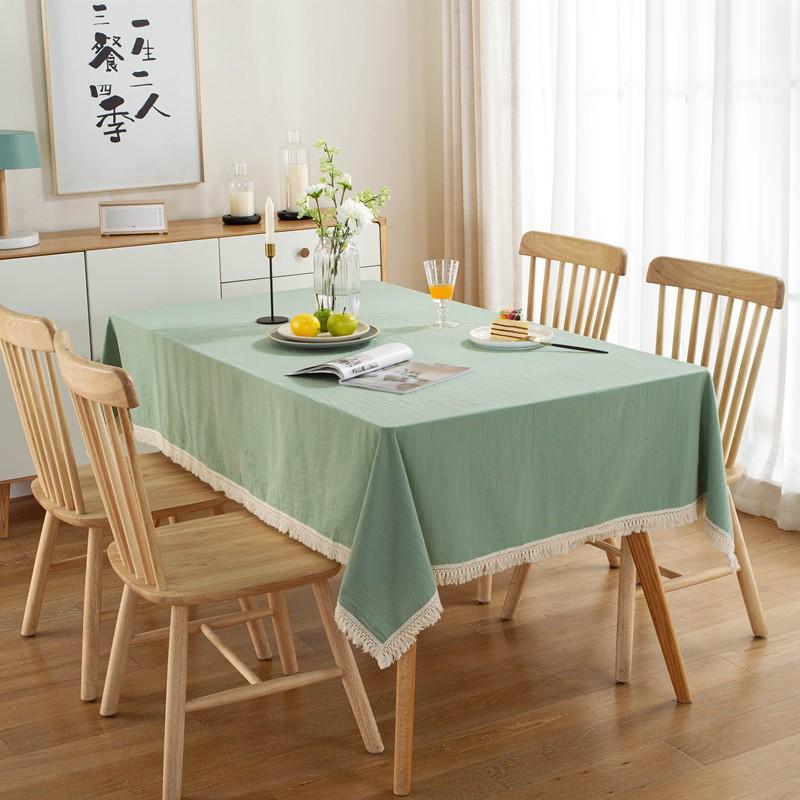 Modern Minimalist Solid Cotton Washed Tablecloth With Tassels Dining Table Coffee